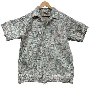 Go Barefoot L-Tall‎ Hawaiian USA COTTON Mens Short Sleeve Button Up Aloha Shirt
